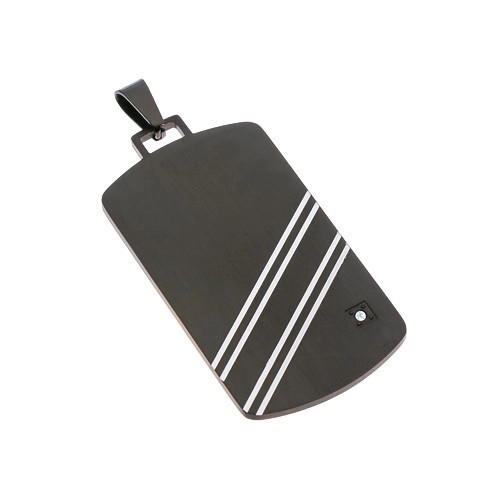 Pandantiv din oțel 316L - dreptunghi negru cu benzi oblice, albe și zirconii