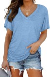 Tricou casual cu decolteu in V pentru femei, albastru marime XL, TrendiMax