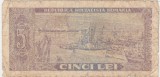 Bancnotă Rom&acirc;nia 5 lei 1966 RSR &ndash; port și industrie &ndash; seria H.0103