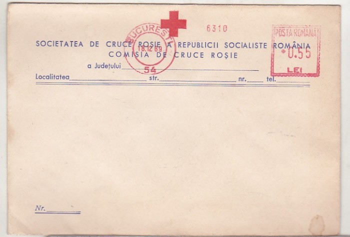 bnk ip Romania - plic Crucea rosie RSR cu francatura mecanica 1969