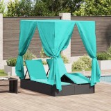 Șezlong dublu cu acoperiș Negru 205 x 129 x 200 cm rattan PE