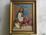 arta / design / vintage - Tablou goblen / cusatura deosebita Tiganca ghicind in carti cu rama din lemn !