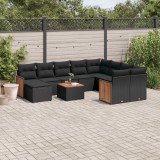 Cumpara ieftin Set canapele de grădină cu perne, 11 piese, negru, poliratan