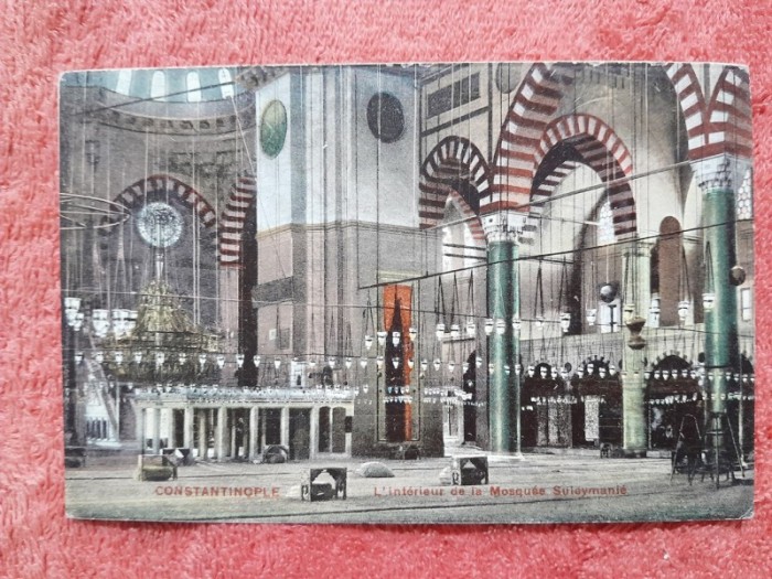 Carte postala, Constantinopole, MosqueeSuleymanie, interior, inceput de secol XX