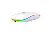 Mouse optic fara fir cu iluminare LED RGB, interfata USB si Bluetooth, forma ergonomica, alb, Oem