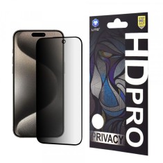Folie de protectie Ecran Privacy Lito HD Pro pentru Apple iPhone 15 Pro Max, Sticla Securizata, Full Glue