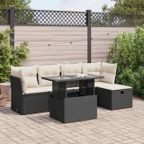 vidaXL Set mobilier de grădină cu perne, 6 piese, negru, poliratan 3326137