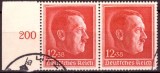 Pereche Timbre Germania 1938 - Aniversare Hitler, Margine de Coală cu Marcaj 200, Ștampilă Specială, 2v (Mi. 664) -A222