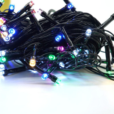 Instalatie de craciun 8 jocuri de lumini, controler, liniara, 10 m, din care 1 m cablu priza 220v, 100 led, fir negru, multicolor foto