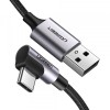 Cablu Date si Incarcare USB-A - USB-C UGREEN US284 Angled, 18W, 0.5m, Gri