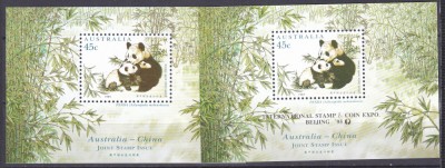 DB1 Fauna Urs Panda Australia 1995 2 SS unul cu supratipar MNH foto