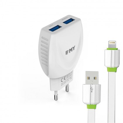 Incarcator Retea EMY MY-221 (14447) 2xUSB 2,4A + Cablu de Date Lightning iPhone 5/6/7