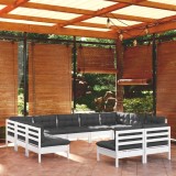 Gossi set mobilier de gradina cu perne, 11 piese, alb lemn masiv pin