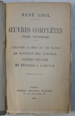 OEUVRES COMPLETES - TOME TROISIEME par RENE GHIL , 1938 foto