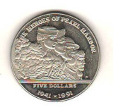 SV * Ins. Marshall FIVE DOLLARS 1991 * EROILOR DE LA PEARL HARBOUR 1941 AUNC+, America de Nord, Nichel