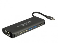 Docking Station USB 3.1-C la HDMI 4K 30 Hz, Gigabit LAN si PD (power delivery), Delock 87721