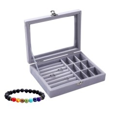 Set Cutie de bijuterii, Gri, My love, compartimente detasabile, eleganta, 20x15x4.8cm, accesoriu inclus Bratara energetica aromaterapie, 7 Chakre, r