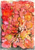 E111. Tablou original, Abstract pe fond rosu, acuarela, neinramat, 21x29 cm, Peisaje, RavariuArt