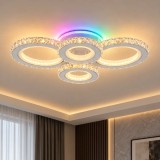 Plafoniera LED cu telecomanda si cristal RGB 82W, 4 Cercuri, lumina Rece/Calda/Neutra, Dimabila, Alb