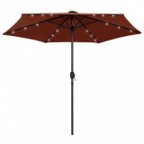 Umbrelă de soare, LED-uri și st&acirc;lp aluminiu, cărămiziu, 270 cm, vidaXL