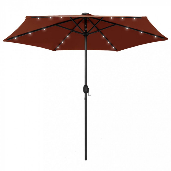 Umbrelă de soare, LED-uri și st&acirc;lp aluminiu, cărămiziu, 270 cm