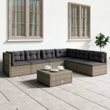 Set mobilier de grădină cu perne, 6 piese, gri, poliratan