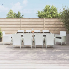 vidaXL Set mobilier de grădină cu perne, 11 piese, alb, poliratan