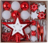 Set de 53 globuri Valery Madelyn, plastic, alb/rosu, 3-5 cm