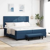 Cumpara ieftin Pat cu arcuri cu saltea albastru 200 x 200 cm țesătură