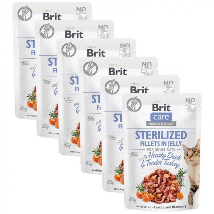 Brit Care Cat Sterilized Fillets in Jelly with Hearty Duck &amp;amp; Tender Turkey 6 x 85 g