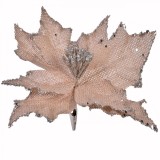 Ornament Crăciun, Floare Clips, Bej, Glitter Argintiu, 25cm, Oem