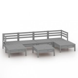 Set mobilier de gradina, 7 piese, gri, lemn masiv de pin