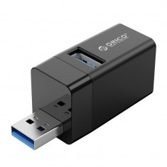 HUB USB Mini 3-in-1 conectori 1x USB 3.0 Type-A 2x USB 2.0 Type-A 55x55x20mm negru Orico MINI-U32