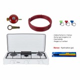 Pachet aragaz 3 ochiuri, 62x36 cm. (ceas pentru butelie, 2 m furtun pentru gaz, 3 coliere pentru furtun, aprinzator, culoare: alb) cod: ZLN 0032W_A