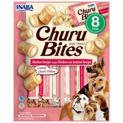 Churu Bites, Recompense pentru Caini cu Pui si Somon, 8x12g foto