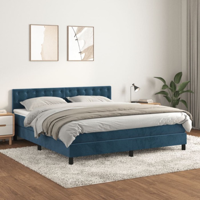 vidaXL Pat box spring cu saltea, albastru &icirc;nchis, 180x200 cm, catifea 3141561