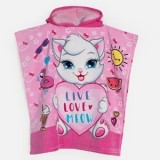 Poncho bumbac roz cu model pisic pentru copii 60x120cm, CMCLASS