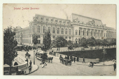 cp Bucuresti : Palatul Justitiei - UPU, circulata 1914,timbru maghiar foto