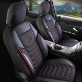 Cumpara ieftin Set Huse Scaune Auto pentru Toyota Avensis - Panda Florida, negru cu cusatura rosie, 11 piese