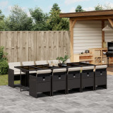 VidaXL Set mobilier de exterior cu perne, 11 piese, negru, poliratan