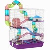 PawHut Cusca Hamsteri 5 Niveluri Tuburi Roata Scari Casuta Biberon 46x30x58cm