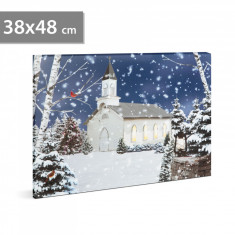 Peisaj de iarnă – LED – cu agățătoare, 2 baterii AA – 38 x 48 cm (58473)