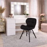 Masa de toaleta/machiaj, Antonia, alba + scaun Lago, negru, cu oglinda si LED-uri, 155x42x135 cm