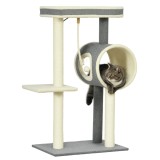 PawHut Copac zg&acirc;riat Katzenbaum, 1 cuib pentru pisici, 2 zone de odihnă, 60 cm x 40 cm x 104 cm, Gri + Natural | Aosom Romania