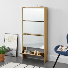 Dulap pantofi Vogar 1 cu oglinda si 4 spatii depozitare culoarea fagului [en.casa] HausGarden Leisure