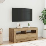 vidaXL Dulap TV cu LED stejar artizanal 90x35x40 cm lemn prelucrat