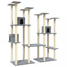 Ansamblu pisici, stâlpi din funie sisal, gri deschis, 174 cm