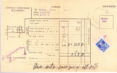 AMS - CHITANTA UZINELE COMUNALE BUCURESTI 1942 foto
