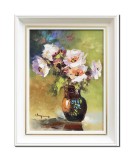 Cumpara ieftin Tablou impasto cu flori pictat manual inramat, Puritate, 50x40cm ulei pe panza, rama din lemn, Geo Ungureanu