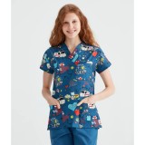 Bluza medicala albastra cu imprimeu, Model Ambulanta - XS